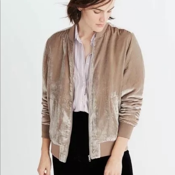 Madewell Jackets & Blazers - Madewell Velvet Tan Puffer Varsity Bomber Jacket M